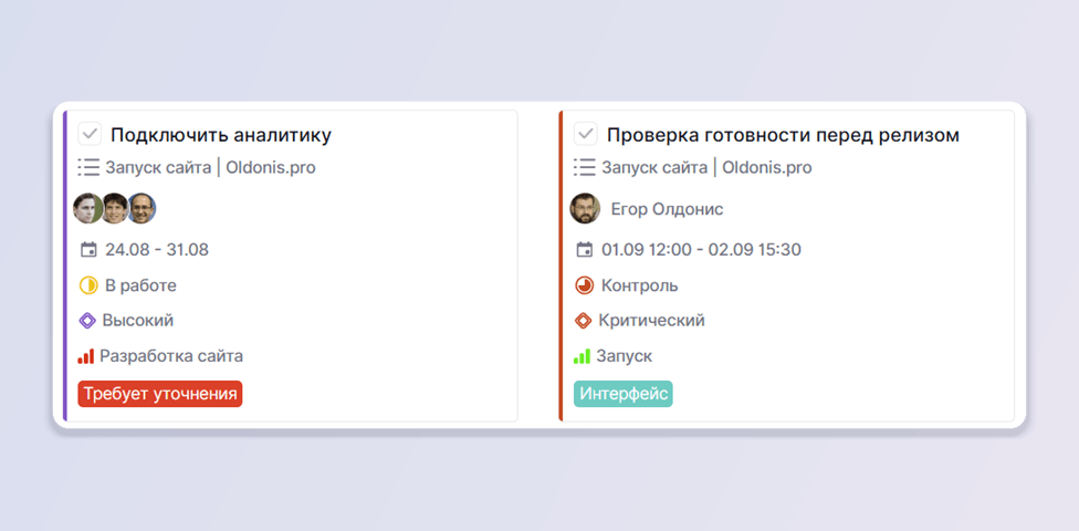Карточки задач